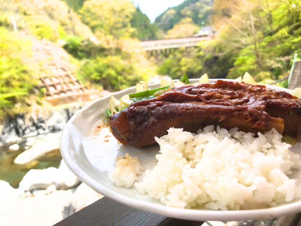 自然の中で楽しむスペアリブとごはんのアウトドアランチ